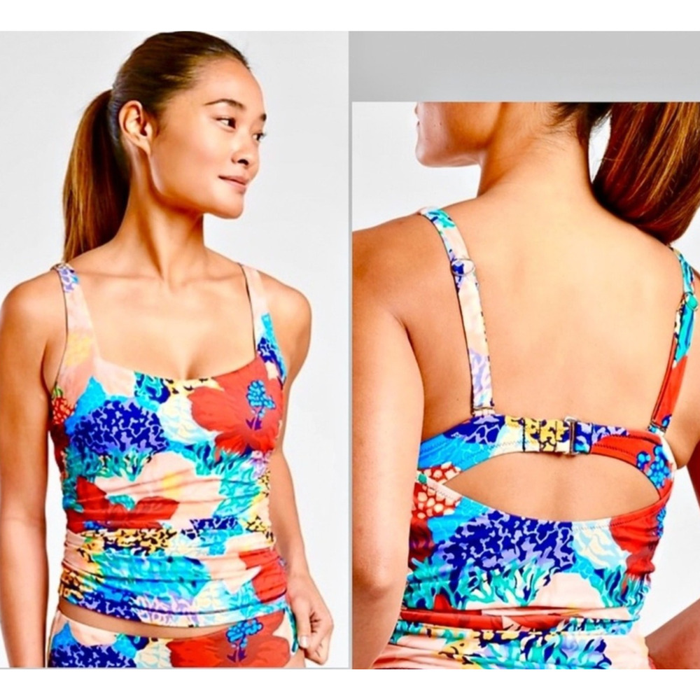 Athleta Multicolor Tropical Print Tank Swim Top - Blue, Red, Peach